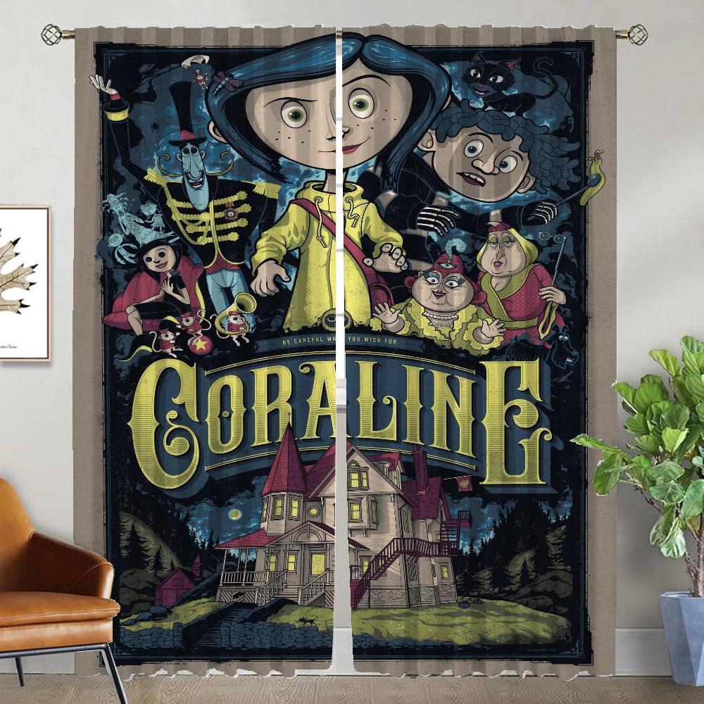 Coralines Modern Living Room Curtains for Camera Halloween Decoration Blackout Curtain for Room 2 Panel Partition Shades Kitchen