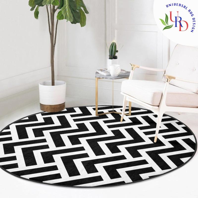 Eleganza Monocromatica Tappeto Nero e Bianco Geometrico Cerchio Tappeto Antiscivolo Rotondo Tappetino per Casa Multiuso Tappetino da Pavimento