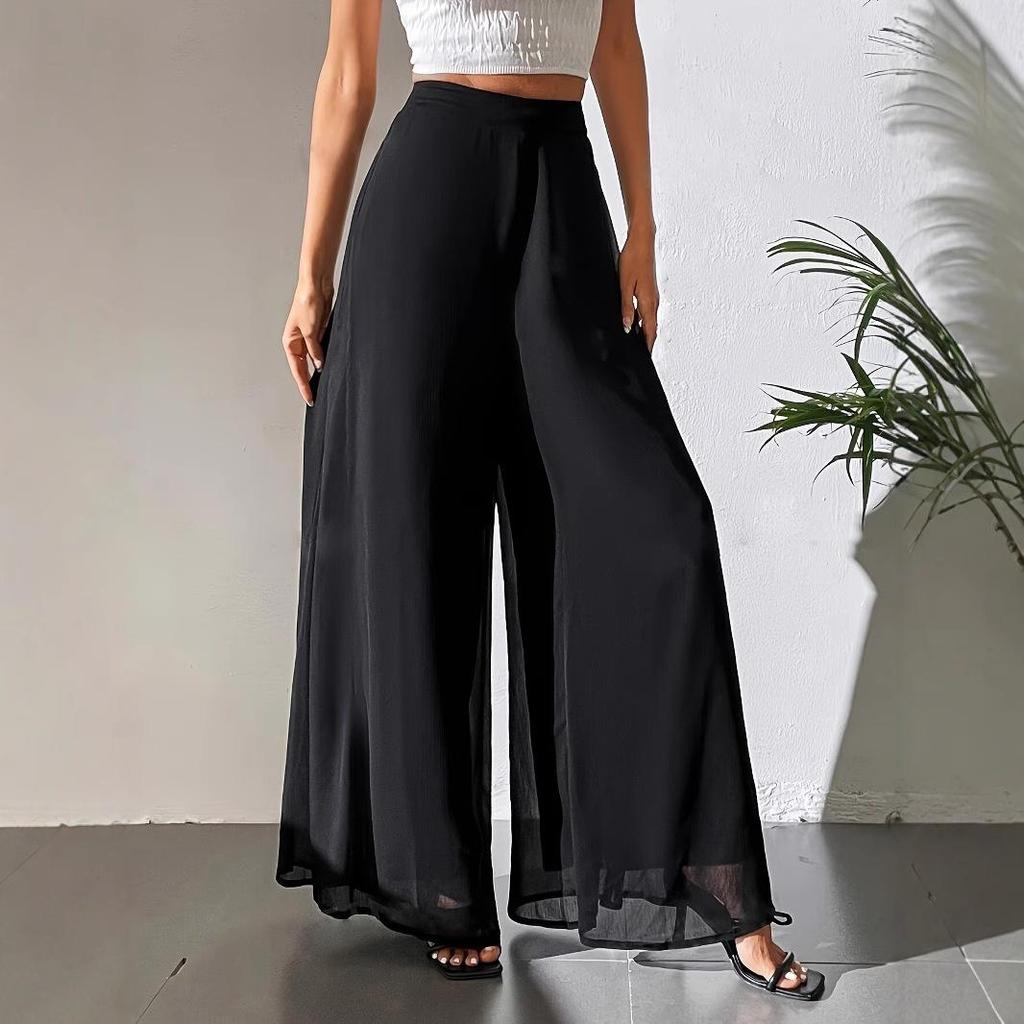 Pantaloni larghi in chiffon da donna con fondo trasparente