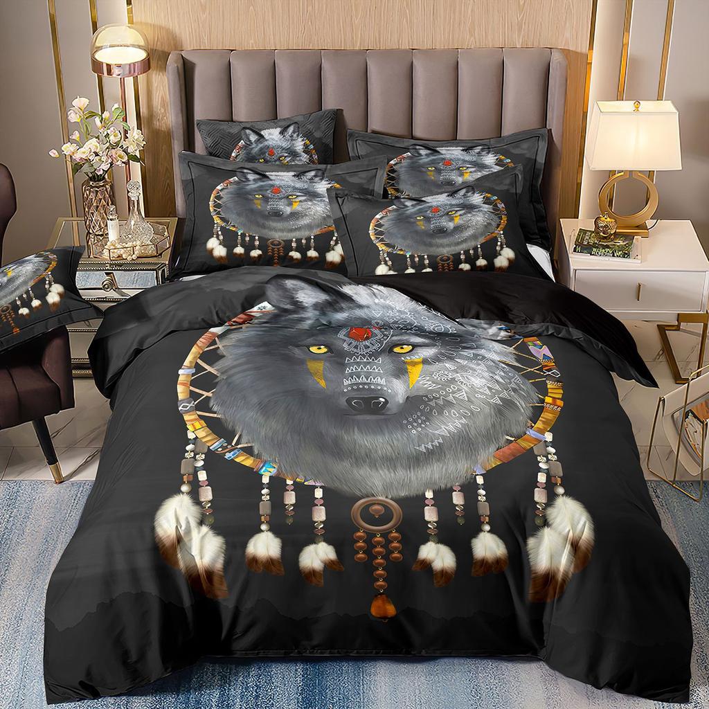 3D Animal Wolf Three-Piece Set, Kit Bedding, Indian Style