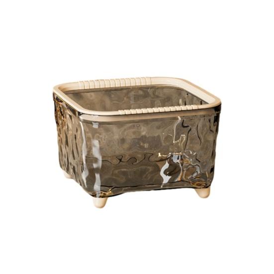 

Yousheng Desktop Trash Can Transparent Water Ripple Trash Bin with Press Lid Office Wastebasket for Home Bedroom Kitchen Table S A сірий