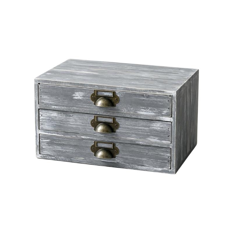 Three Compartment Wooden Desk Storage Cabinet, Tabletop Box with Metal Pulls for Mail, Jewelry, Office and Dresser Area
