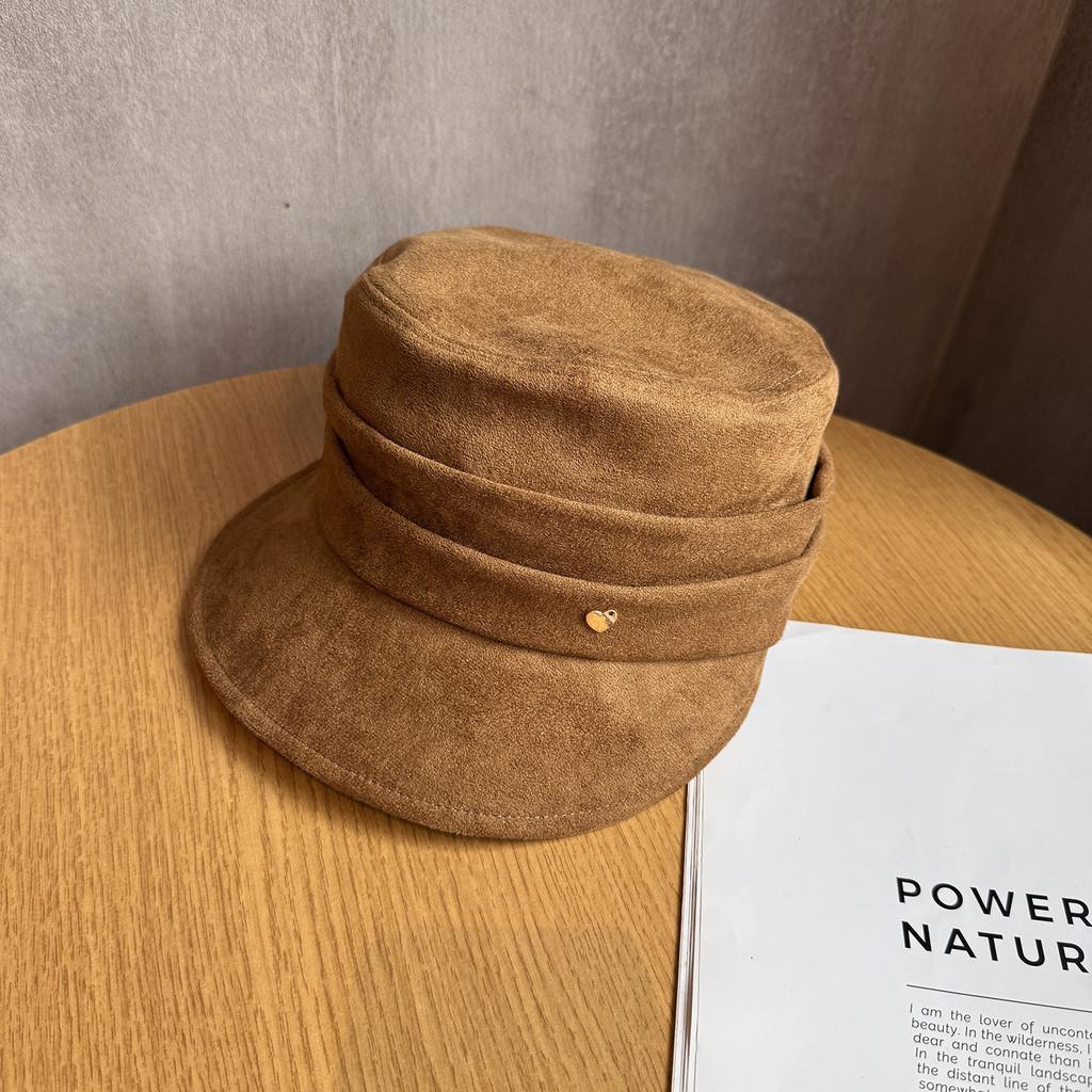 Women Solid Fashion Color Suede Flat Top Hat For Autumn And Wearing Winter