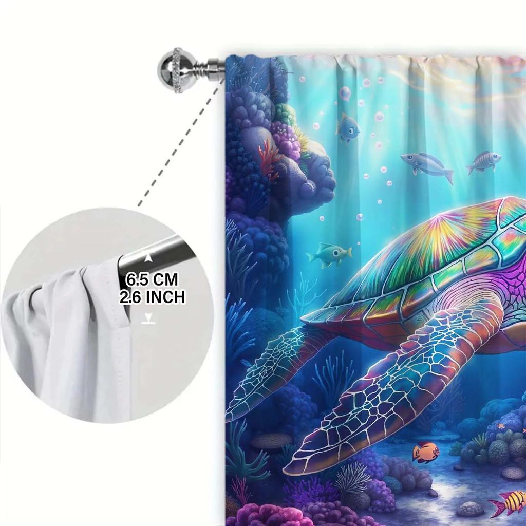 Panels Ocean World Turtle Pattern Window Curtains Heat Insulating Suitable Decorating Various Rooms Curtain Made Of Polyester