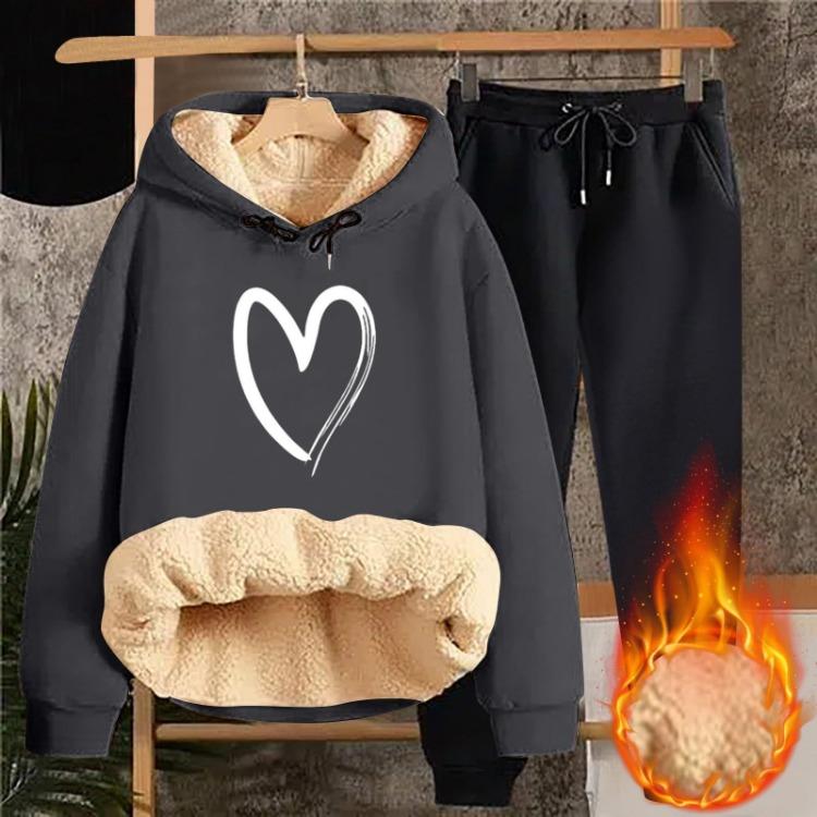 

Two Piece Set Women Casual Thickened Padded Hooded Sweatshirt Fashion Printed M