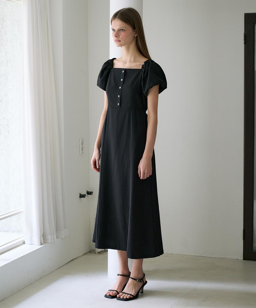DEHEVE Square Neck Puff Dress [Black]