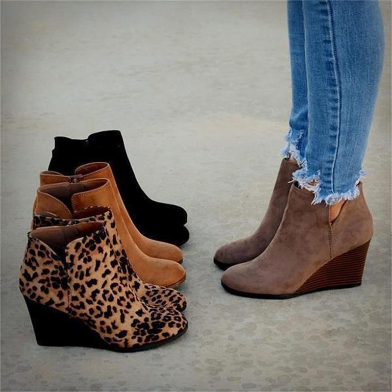 Stivaletti da Donna alla Caviglia con Plateau Autunno Inverno Scarpe Stampa Leopardo Stivali Moda Donna