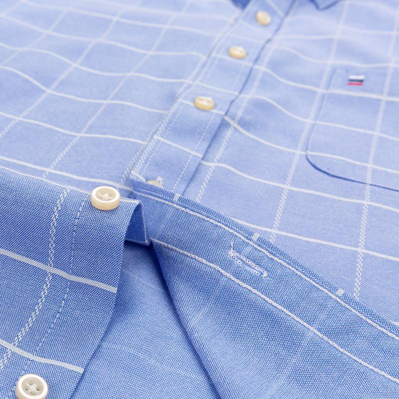 Men's Oxford Long Sleeve Square Collar Soild Plaid Striped Summer Casual Shirts Single Pocket  Shirt