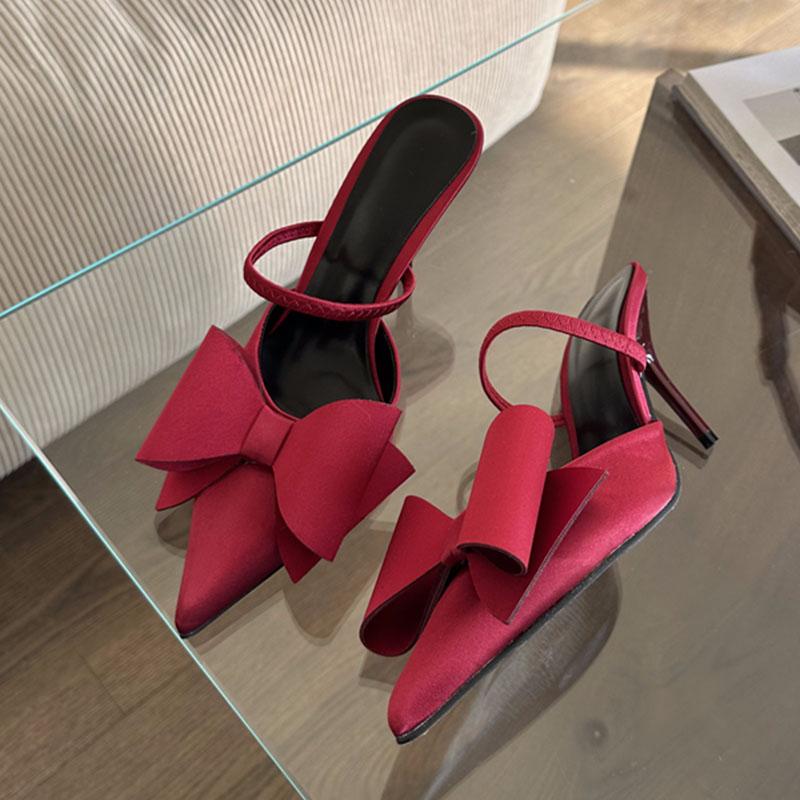Fashion Big Size 43 Elegant Women Heeled Sandals Shoes Female Pointed Toe Footwear Fashion Butterfly-Knot Ladies Heels Sandals Shoes