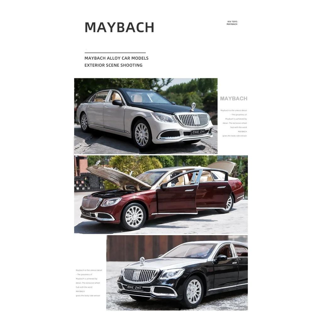 1/24 Benz Maybach S600 Legering Metall Bilmodell Formgjutna Metall Leksaksfordon Bilmodell Hög Simulering Ljud och Ljus Leksak för Barn Gåva