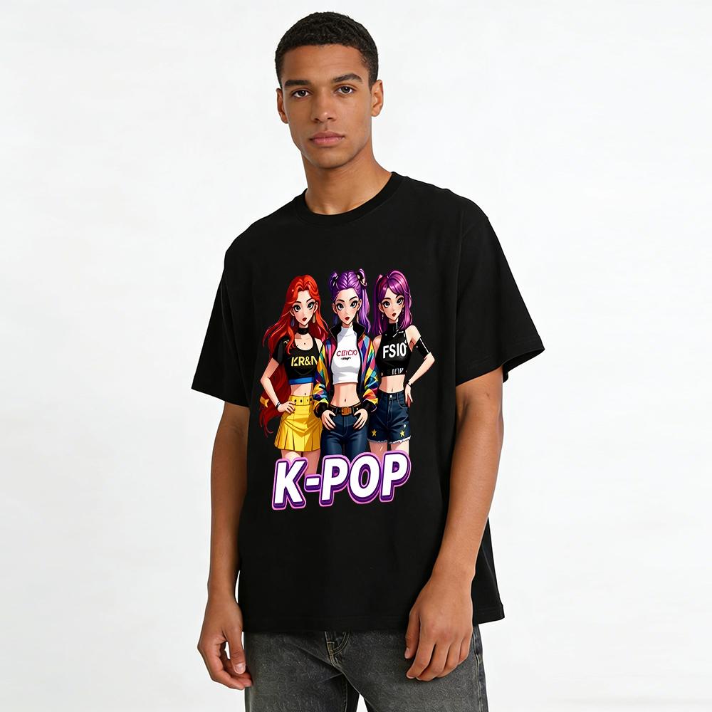 K-pop Girl Group Print Short Sleeve T-Shirt Trendy Casual Loose Top For Teen Girls Pure cotton T-shirt