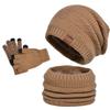 3pcs Warm Hat Scarf Gloves Set Solid Color Winter Beanie Hat Hiking Thermal Knit Cap  Cold Weather