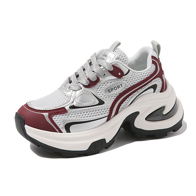 

Women Breathable Mesh Chunky Platform Sneakers Spring Leisure Comfort Thick Bottom Shoes Ladies Lace Up Sliver Casual Shoes 35 красный