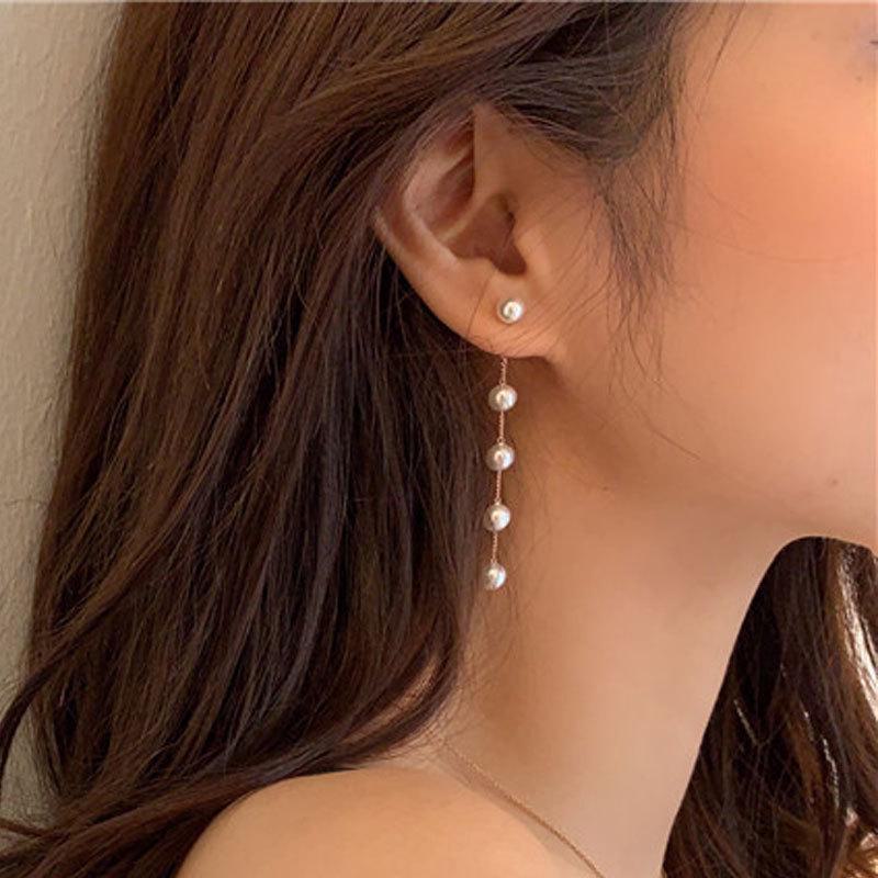 Pearl Chain Tassel Earrings Ins Elegant Trendy Women's Ear Jewelry