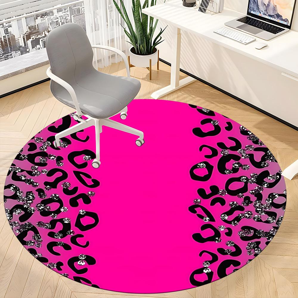 1pc Leopard Print Pink Office Round Rug, Non-slip, Soft and Durable Office Rug for Interior Decoration, Perfect for Office, Beautiful Decoration yy260