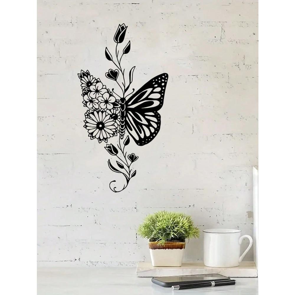 Wrought Iron Butterfly Wall Art Outdoor Porch Metal Decor Floral Home Living Room Garden Decoration 1pc