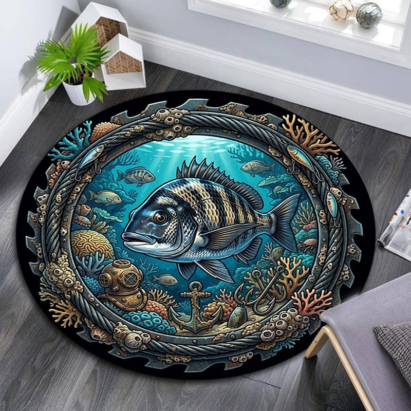 Underwater Adventure Frame Round Area Rug Under Office Chairs Bedroom Living Room Home Decor