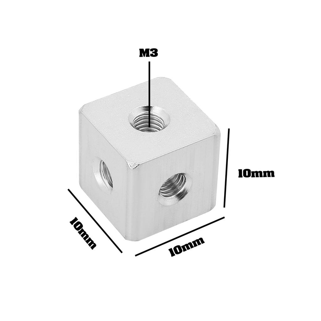 20 Pack M3 aluminum alloy profile cubic connecting block 10x10x10mm corner code fixing block acrylic plate lamp hardware connecting piece silver