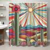 1pc Desert Cactus Themed Shower Curtain | 180x180cm Polyester, Retro Psychedelic Style, Vibrant Colorful, Includes 12 Hooks, F