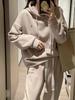 Korean Style Women's Hooded Sweatshirt and Joggers Set with Letter Embroidery