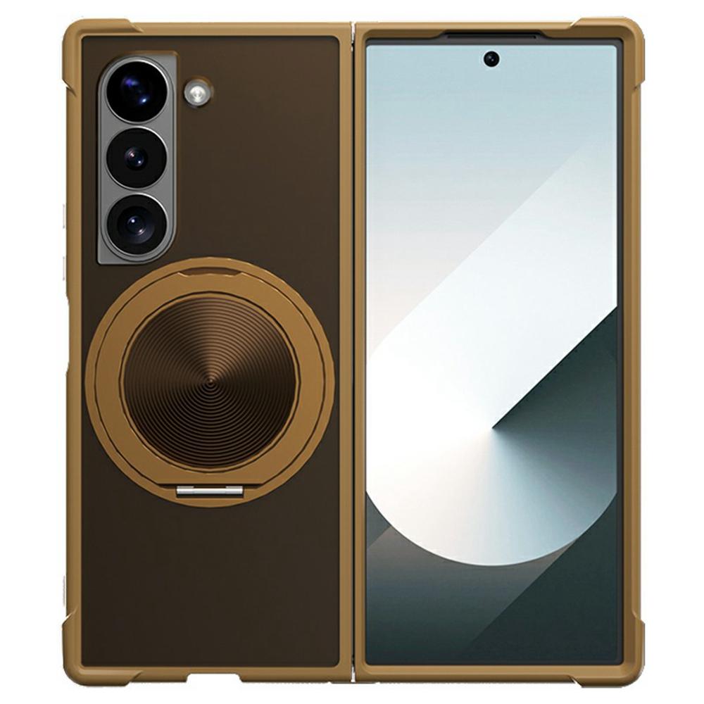 

For Samsung Galaxy Z Fold6 5G Magnetic Case CD Vein Kickstand Shockproof TPU+PC Phone Cover Desert Gold
