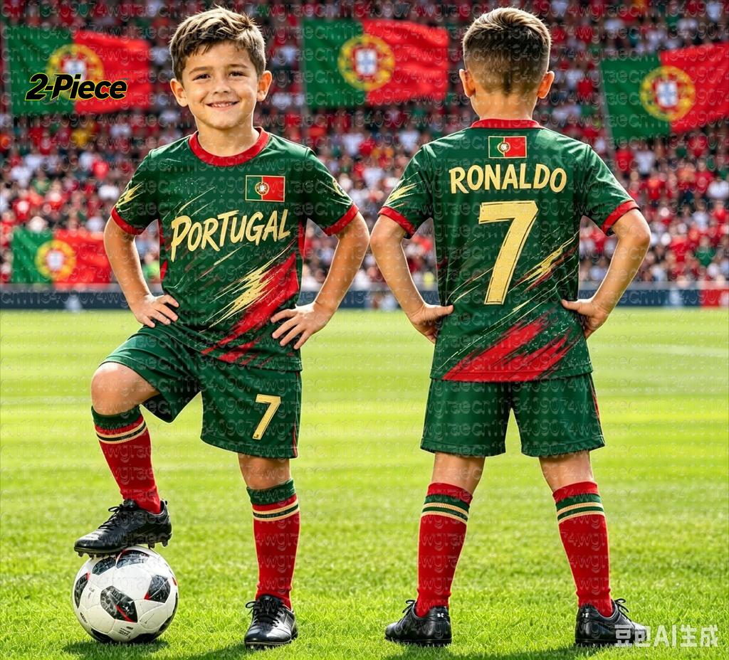 26 Boys Ronaldo No.7 Football Jersey Tee Shorts Set Harajuku PORTUGAL Fans Shirt Shorts Set Kids Tracksuit 2 Piece Set