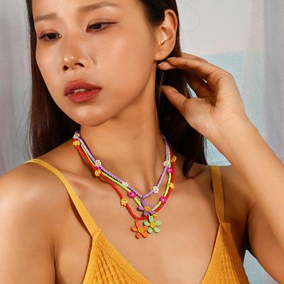 Bohemia Handmade Colorful Beads Necklace for Women Flower Necklace Pendants Girls Party Holiday Jewelry Gifts