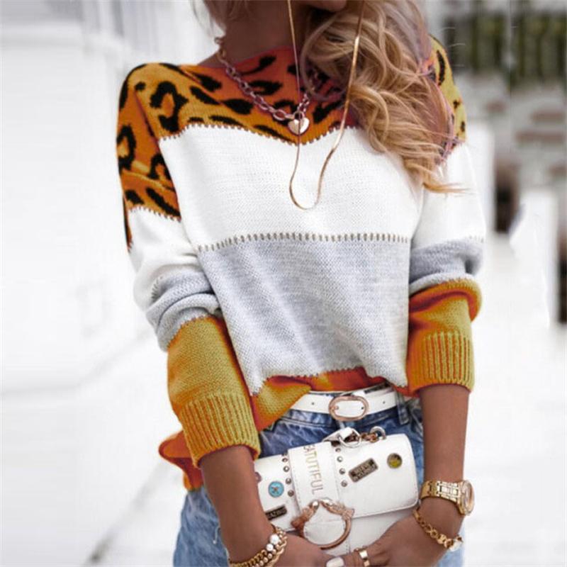 Fashion Women's Knit Sweaters Leopard-Print Tops Versatile Sweaters Warm Sweater