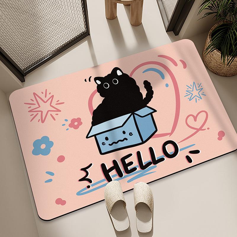 Diatom Mud Floor Mat Bathroom Water Absorption Quick-drying Foot Pad Cartoon Black Cat Dirty-resistant Anti-slip Pad Household Bathroom Entrance Mat