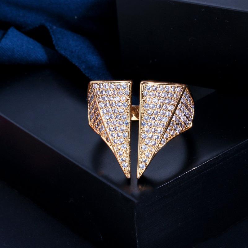 

J0100 Популярное украшение для рук, Слегка инкрустированное 3A цирконом, Модное, с двойным треугольником, Регулируемое кольцо