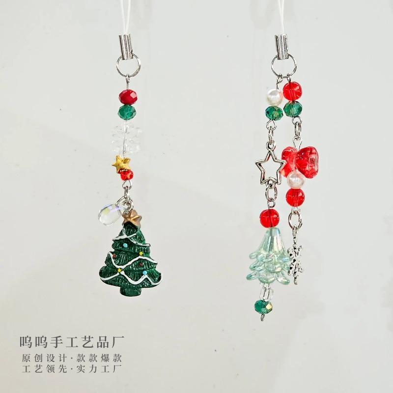 Christmas Tree Pendant Cellphone Straps Acrylic Beaded Keychain Charm Colorful Bead Phone Chain Stylish Mobile Phone Lanyard