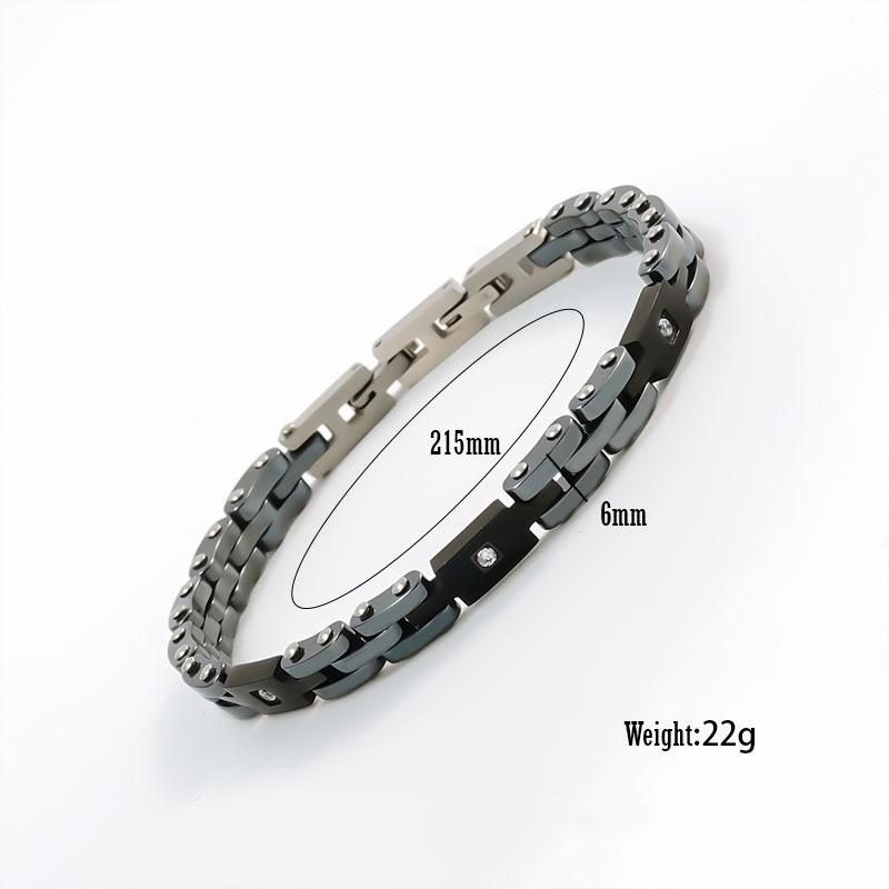 Titanium Steel Geometric Couple Bracelet With Ceramic Inlay Zirconia Stones Hypoallergenic Unisex Jewelry Silver Gray Ceramic with Zirconia Inlay