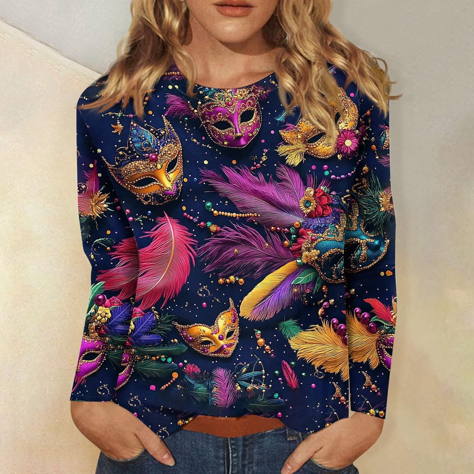 

Рубашки с длинным рукавом для женщин Милые принты Графические футболки Блузки Нарядные повседневные блузки Плиссированные туники с круглым вырезом Топы Рождество XL небесно-голубой