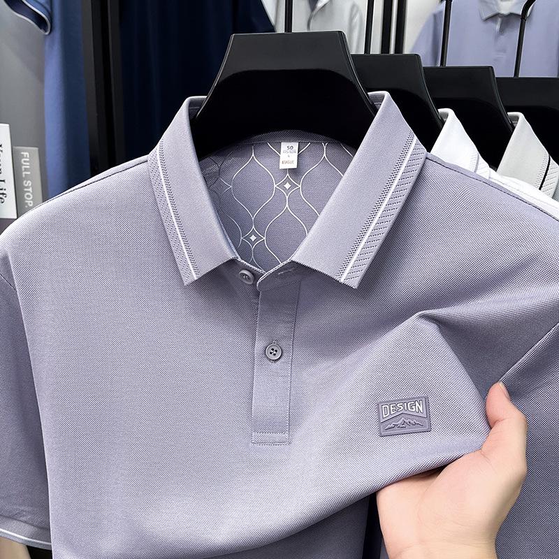 Men s Summer Short Sleeve Polo Shirt - Combed Cotton & Silk Blend, Breathable, Solid Color, Lapel Design XL
