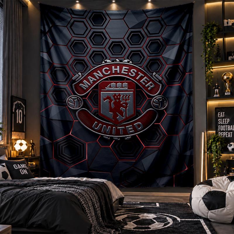 Arazzo da Appendere alla Parete Stampa Manchester United FC Tessuto per Soggiorno Camera da Letto Decorazione per la Casa