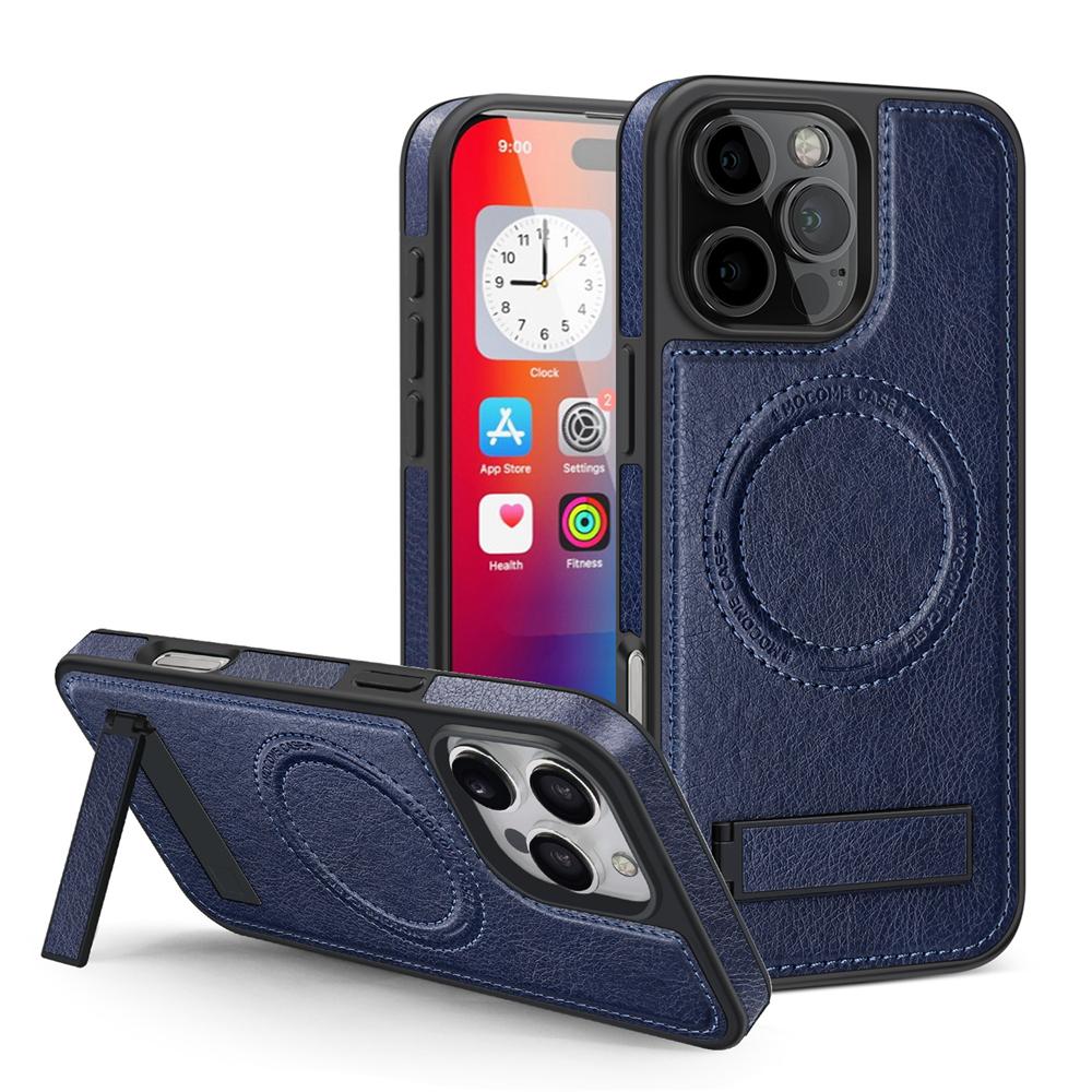KEYSION Étui magnétique luxueux en cuir PU pour MagSafe pour iPhone 16 Pro Max, coque antichoc avec béquille pour iPhone 15 Pro Max