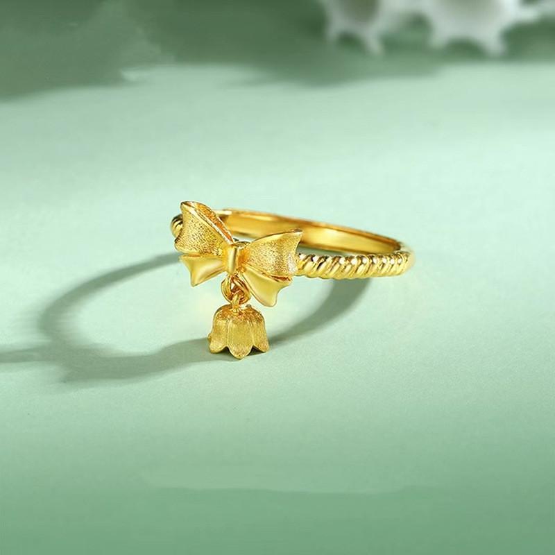 Fresh And Sweet Lily Flower Bowknot Ring In Adjustable Size Perfect For Occasions All