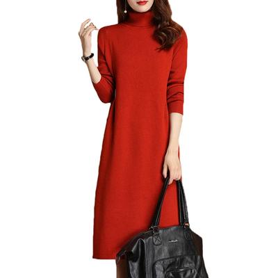 Rochie Pulover de Iarnă cu Guler Înalt Tricotată [Seigo] Rochie de Damă, Croială A, Elegantă, Creț, Care avantajează silueta, Pulover, Rochie, Subțietoare, Elegantă,