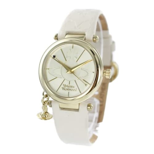 

Vivienne Westwood Women s Leather Watch with Shopper Bag, Black, White, and Pink, with Orb Charm (VV006WHWH, White Shopper Bag Included)