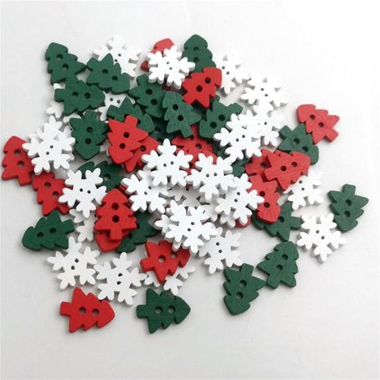50 ks dřevěných vánočních knoflíků se sněhovými vločkami se 2 otvory DIY ozdoba na šicí sponu