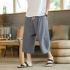 Loose Cotton Linen Men's 7/8 Pants Summer Casual Wide Leg Shorts Breathable Comfortable Loose Fit Male Model Beach Style
