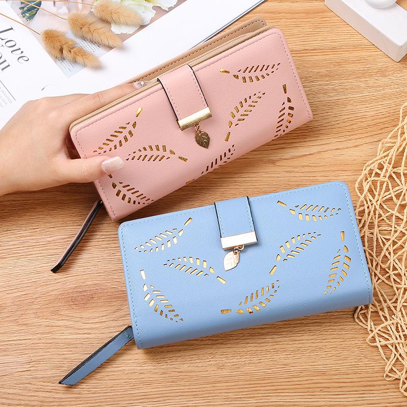 Women's Wallet Hollow Leaf Wallet Wallet Two Fold Zipper Long Card Bag Clutch