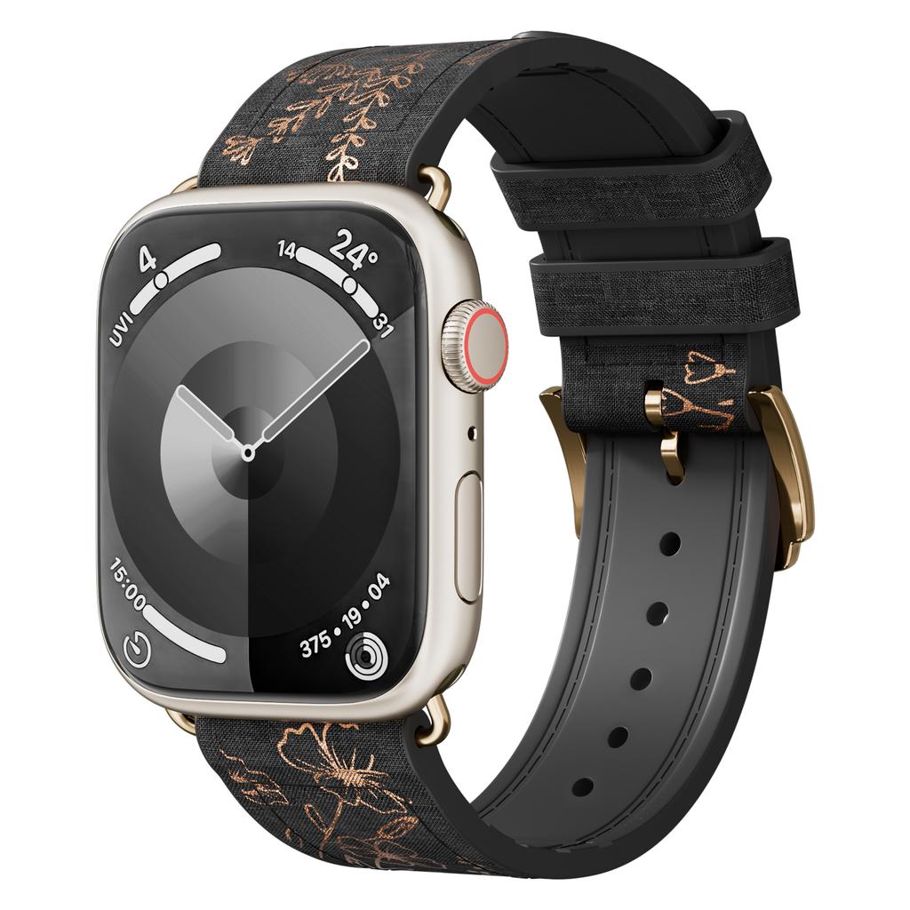 Leather+Silicone for Apple Watch Band 45mm 44mm 40mm 49mm 41mm 38mm Glossy Floral Bracelet Iwatch Series 9 8 7 Se Ultra 2 Strap