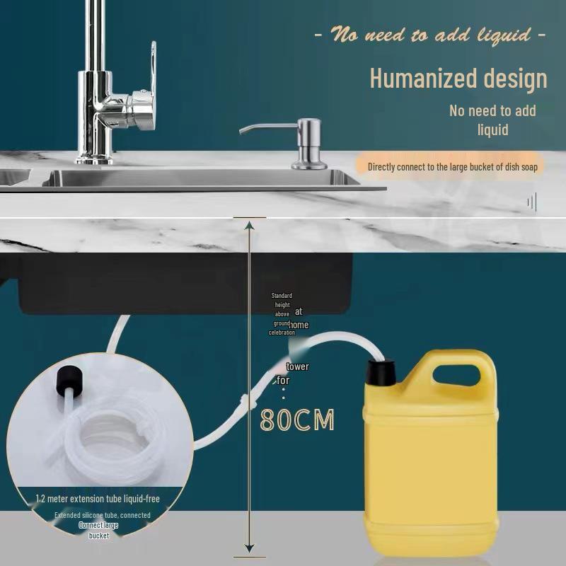 Stainless Steel Kitchen Soap Dispenser with Silicone Extended Tube and Pump Head