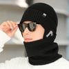 Knitted Hat Men's Winter Thick Letter Warm Cap Scarf Set Big Head Waving Elastic Pullover Cap