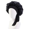 New Women Satin Solid Sleeping Hat Silky Bonnets With Tie Bands Elastic Shower Cap Adjustable Cap For Curly Hair Bonnets