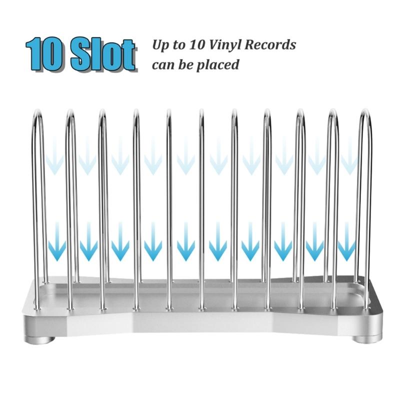 Modern Metal Vinyls Record Shelf Storage Rack 10Slot For Albums Books CDs Durability Rustproof Construction Smooth Surfaces