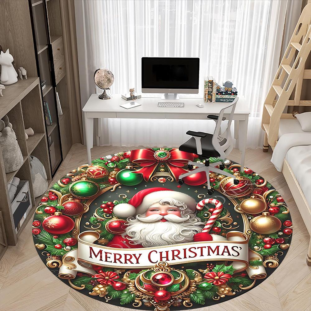 1pc Christmas Wreath Chair Carpet for Office, Round Non Slip Durable Large Size Office Carpet, Suitable for Office