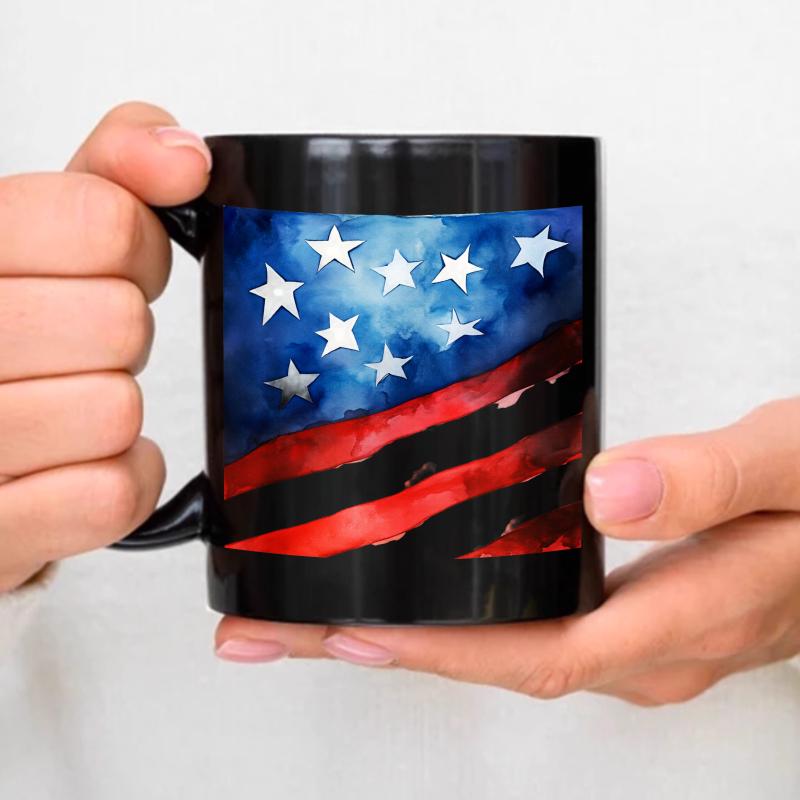 American flag coffee cup, black American flag design, suitable for patriotic activities and daily use чёрный