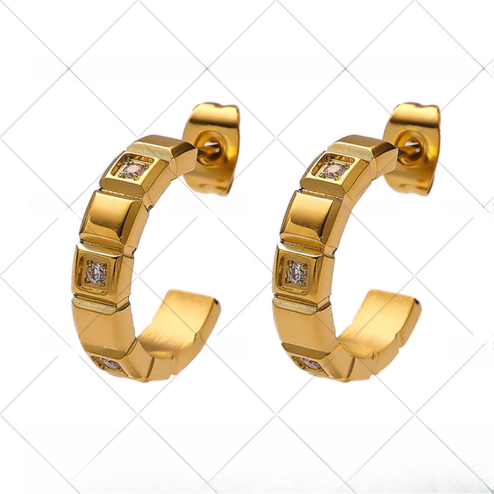 Temperament Niche High-end Square Blocks with Diamond Earrings Checkered Fashion Earrings